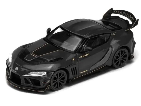 Toyota Supra DarwinPro Black with Gold Accents "Enigma Exclusive Edition" 1/64 Diecast Model Car by Pop Race #2