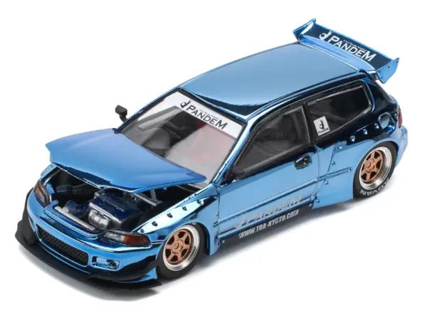 Pandem Civic EG6 RHD (Right Hand Drive) Blue Chrome 1/64 Diecast Model Car by Pop Race #2