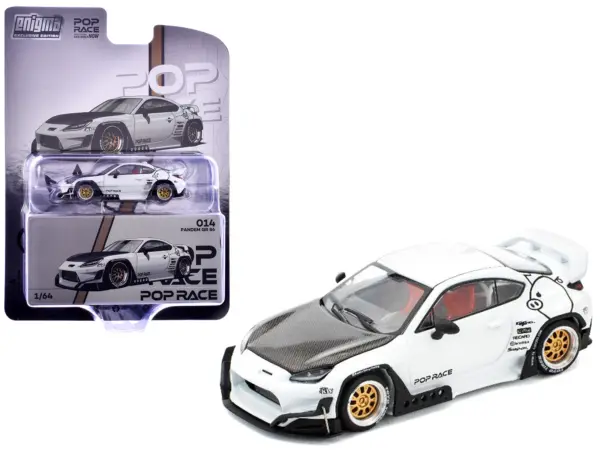 Toyota Pandem GR86 White with Carbon Hood "Enigma Exclusive Edition" 1/64 Diecast Model Car by Pop Race #1