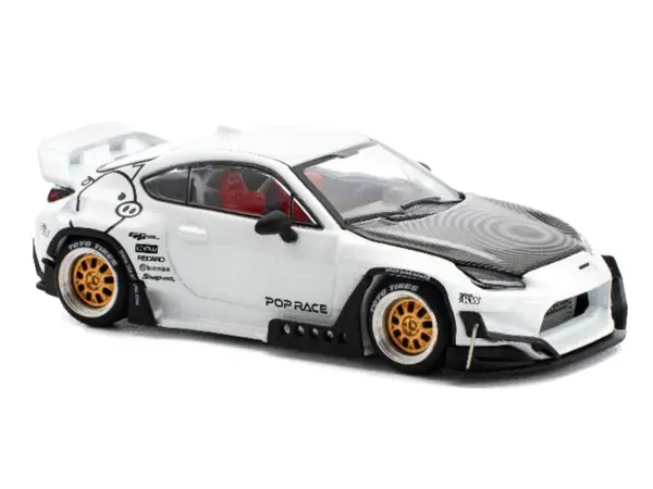 Toyota Pandem GR86 White with Carbon Hood "Enigma Exclusive Edition" 1/64 Diecast Model Car by Pop Race #3