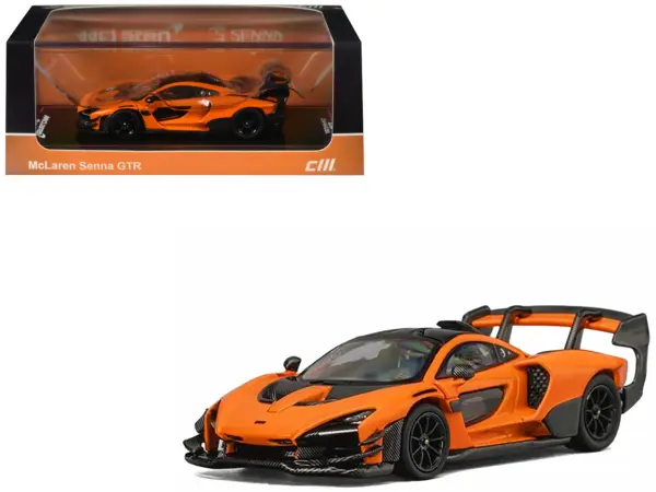 McLaren Senna GTR Orange Metallic with Carbon Hood and Black Top 1/64 Diecast Model Car by CM Model #1