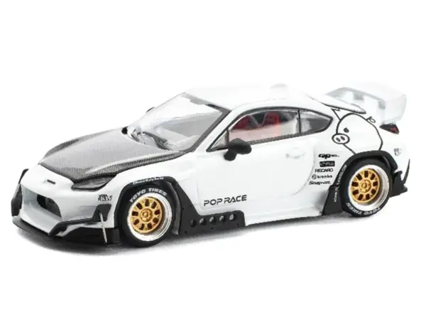 Toyota Pandem GR86 White with Carbon Hood "Enigma Exclusive Edition" 1/64 Diecast Model Car by Pop Race #5
