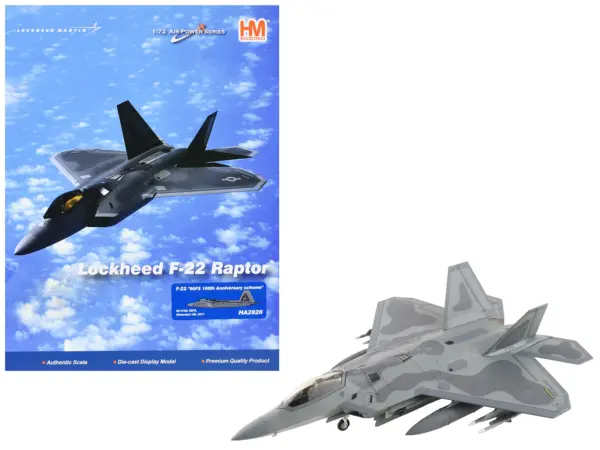 Lockheed F-22 Raptor Stealth Aircraft "09-4190 90th Fighter Squadron 100th Anniversary Elmendorf Air Base" (2017) United States Air Force "Air Power Series" 1/72 Diecast Model by Hobby Master #1