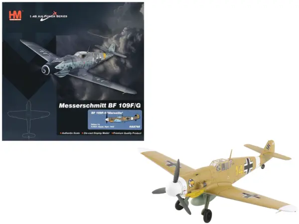 Messerschmitt Bf 109F-4 Fighter Aircraft "Marseille Yellow 14 3./JG27 Egypt" (1942) German Luftwaffe "Air Power Series" 1/48 Diecast Model by Hobby Master #1