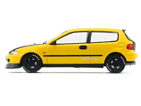Honda Civic EG6 RHD (Right Hand Drive) Yellow with Carbon Hood with Alternates 1/64 Diecast Model Car by BM Creations #3