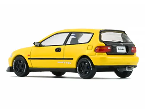 Honda Civic EG6 RHD (Right Hand Drive) Yellow with Carbon Hood with Alternates 1/64 Diecast Model Car by BM Creations #4