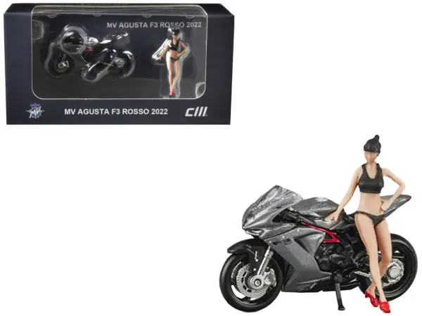 2022 MV Agusta F3 Rosso Motorcycle Silver Metallic with Figure 1/64 Diecast Model by CM Model #1