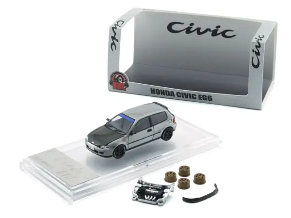 Honda Civic EG6 RHD (Right Hand Drive) Raw Metal with Carbon Hood with Alternates 1/64 Diecast Model Car by BM Creations #2