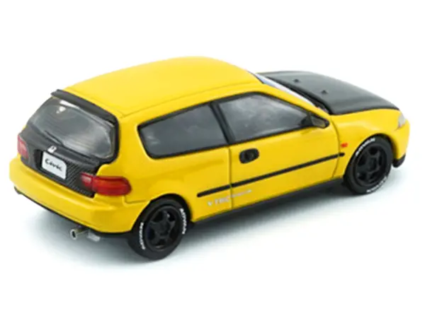 Honda Civic EG6 RHD (Right Hand Drive) Yellow with Carbon Hood with Alternates 1/64 Diecast Model Car by BM Creations #5