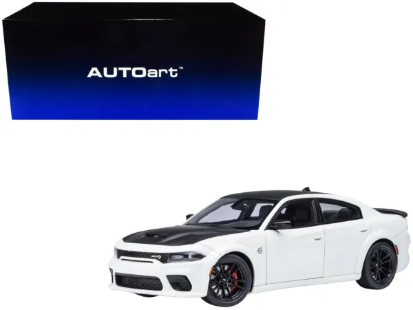 Dodge Charger SRT Hellcat Redeye Knuckle White with Matt Black Hood and Top 1/18 Model Car by Autoart #1