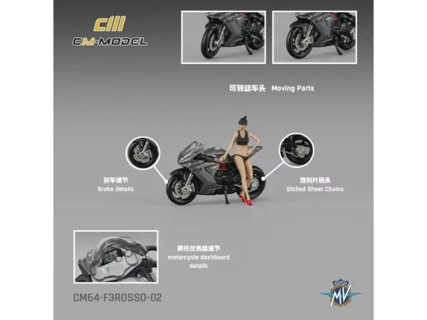 2022 MV Agusta F3 Rosso Motorcycle Silver Metallic with Figure 1/64 Diecast Model by CM Model #5