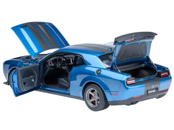2023 Dodge Challenger SRT Super Stock Frostbite Blue Metallic with Carbon Stripes 1/18 Model Car by Autoart #2