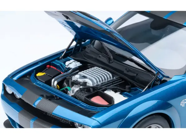 2023 Dodge Challenger SRT Super Stock Frostbite Blue Metallic with Carbon Stripes 1/18 Model Car by Autoart #3