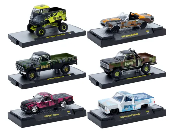 "Auto Meets" Set of 6 Cars IN DISPLAY CASES Release S60 Limited Edition 1/64 Diecast Model Cars by M2 Machines #1
