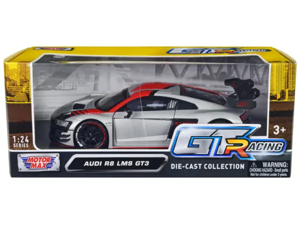 Audi R8 LMS GT3 Silver Metallic with Graphics "GT Racing" Series 1/24 Diecast Model Car by Motormax #1