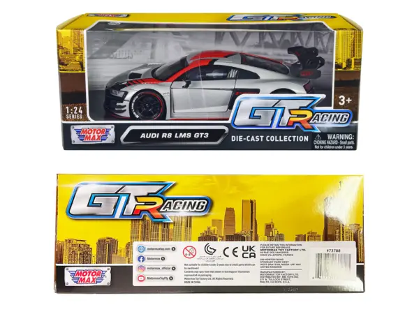 Audi R8 LMS GT3 Silver Metallic with Graphics "GT Racing" Series 1/24 Diecast Model Car by Motormax #3