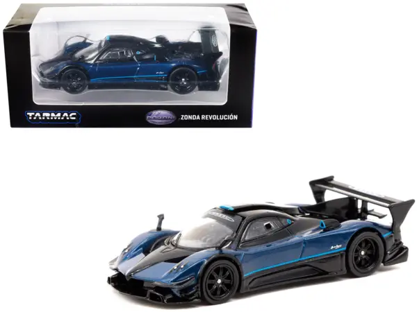 Pagani Zonda Revolucion Blue Metallic and Black with Light Blue Stripes "Global64" Series 1/64 Diecast Model Car by Tarmac Works #1