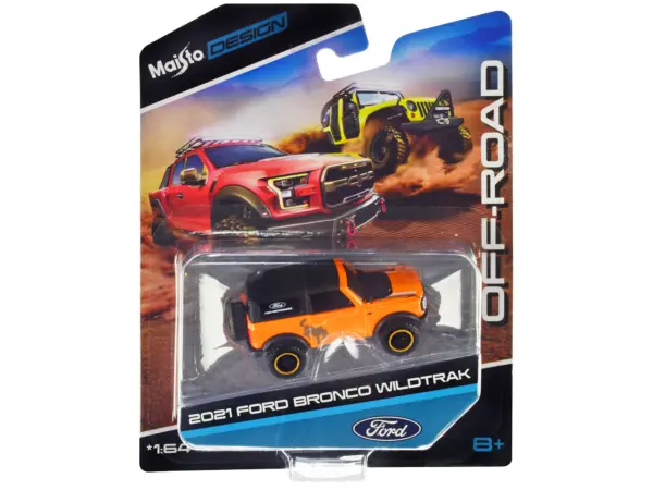 2021 Ford Bronco Wildtrak Orange Metallic with Black Top "Off-Road" "Maisto Design" Series 1/64 Diecast Model Car by Maisto #1
