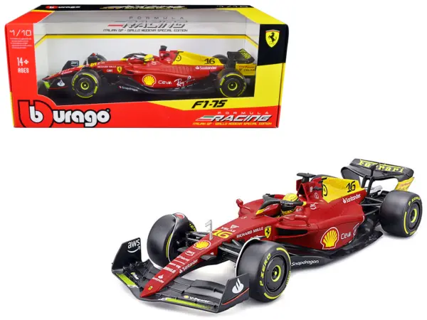 Ferrari F1-75 #16 Charles Leclerc "Giallo Modena" 2nd Place Formula One F1 Italian GP (2022) "Formula Racing" Series 1/18 Diecast Model Car by Bburago #1