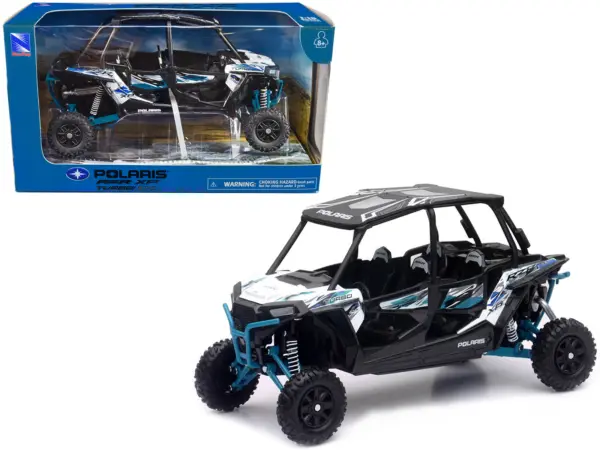 Polaris RZR XP 4 Turbo EPS Sport UTV Matt White Lightning with Graphics and Black Top 1/18 Diecast Model by New Ray #1