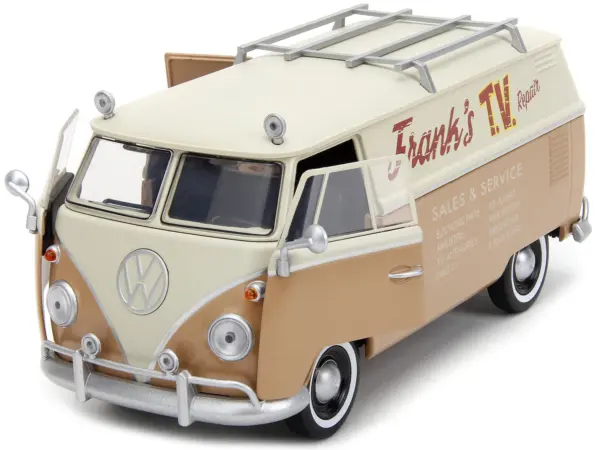 Volkswagen Bus "WheelJack" Tan and Beige "Frank's TV Repair" and Transformers Logo Diecast Statue "Transformers: Rise of the Beasts" (2023) Movie "Hollywood Rides" Series 1/24 Diecast Model Car by Jada #2
