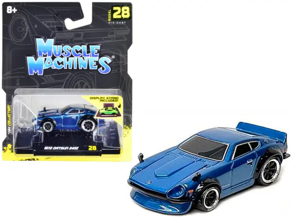 1972 Datsun 240Z Blue Metallic 1/64 Diecast Model Car by Muscle Machines #1