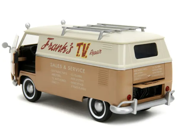 Volkswagen Bus "WheelJack" Tan and Beige "Frank's TV Repair" and Transformers Logo Diecast Statue "Transformers: Rise of the Beasts" (2023) Movie "Hollywood Rides" Series 1/24 Diecast Model Car by Jada #5