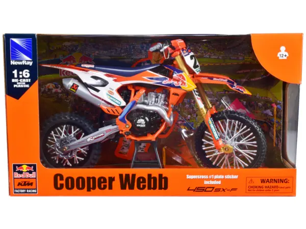 KTM 450 SX-F #2 Cooper Webb "Red Bull KTM Factory Racing" SuperCross 1/6 Diecast Model by New Ray #3