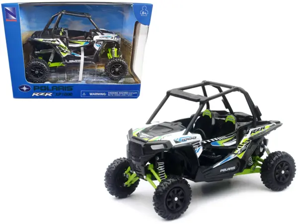 Polaris RZR XP 1000 Dune Buggy White Lightning and Bright Green 1/18 Diecast Model by New Ray #1