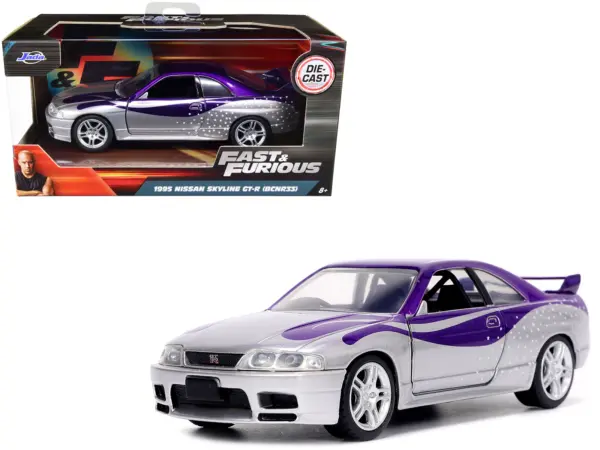 1995 Nissan Skyline GT-R (BCNR33) Purple and Silver Metallic "Fast & Furious" Series 1/32 Diecast Model Car by Jada #1