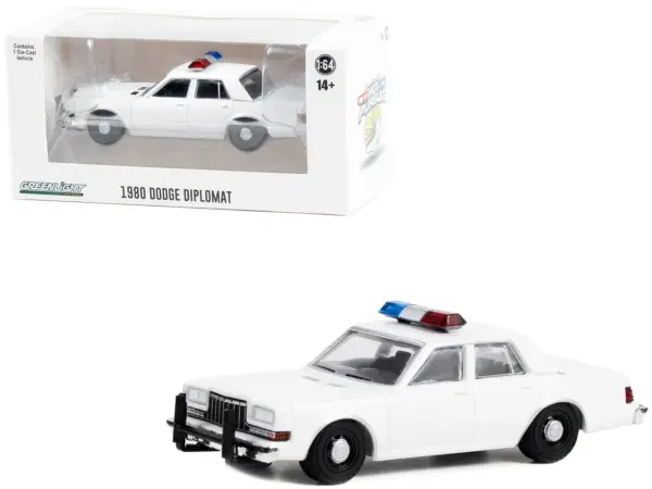 1980-1989 Dodge Diplomat Police Unmarked White with Light Bar "Hot Pursuit" "Hobby Exclusive" Series 1/64 Diecast Model Car by Greenlight #1