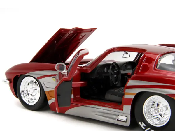 1963 Chevrolet Corvette Stingray Red Metallic with Silver Graphics "Bigtime Muscle" Series 1/24 Diecast Model Car by Jada #4