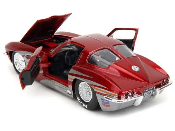 1963 Chevrolet Corvette Stingray Red Metallic with Silver Graphics "Bigtime Muscle" Series 1/24 Diecast Model Car by Jada #5