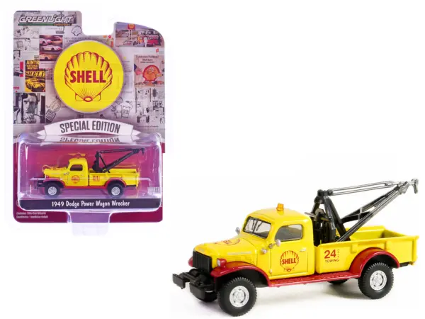 1949 Dodge Power Wagon Wrecker Tow Truck "Shell Oil" Yellow and Red "Shell Oil Special Edition" Series 2 1/64 Diecast Model Car by Greenlight #1