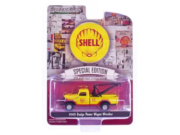 1949 Dodge Power Wagon Wrecker Tow Truck "Shell Oil" Yellow and Red "Shell Oil Special Edition" Series 2 1/64 Diecast Model Car by Greenlight #3