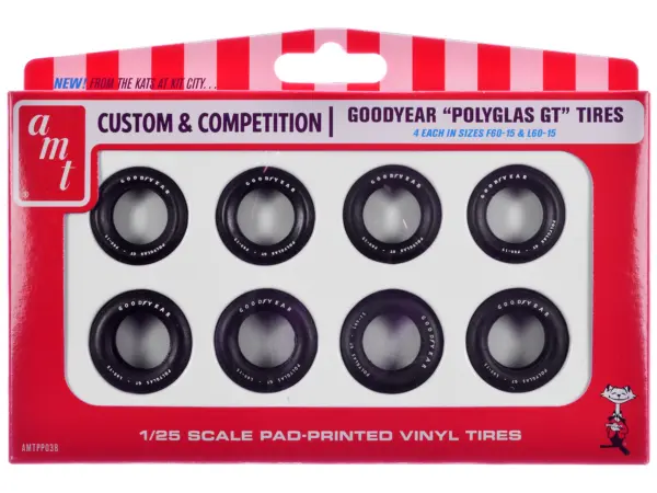 Model Kit "Goodyear Polyglas GT" Tires Set of 8 Pieces for 1/25 Scale Models by AMT #1