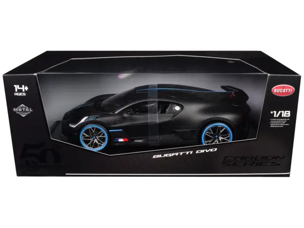 Bugatti Divo Carbon Fiber with Blue Accents "Carbon Series - Bburago 50th Anniversary" 1/18 Diecast Model Car by Bburago #1