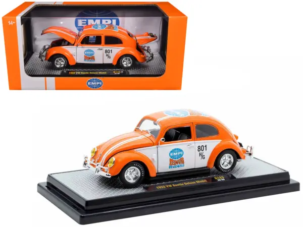 1952 Volkswagen Beetle Deluxe Model "EMPI Power Rules" Orange and White with Graphics Limited Edition to 6650 pieces Worldwide 1/24 Diecast Model Car by M2 Machines #1