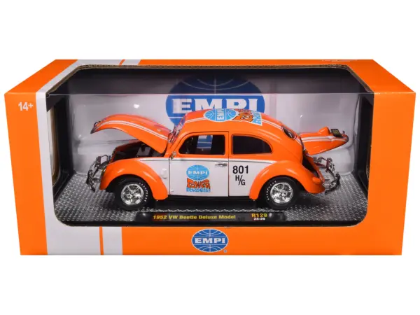 1952 Volkswagen Beetle Deluxe Model "EMPI Power Rules" Orange and White with Graphics Limited Edition to 6650 pieces Worldwide 1/24 Diecast Model Car by M2 Machines #3