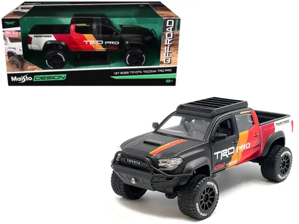 2023 Toyota Tacoma TRD PRO Off Road Pickup Truck Matt Black with Graphics and Roofrack "Maisto Design" Series 1/27 Diecast Model Car by Maisto #1