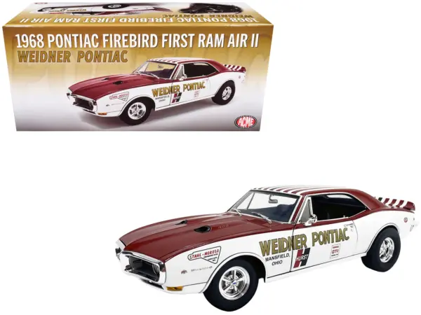 1968 Pontiac Firebird "First Ram Air II - Weidner Pontiac" White and Red with Stripes Limited Edition to 306 pieces Worldwide 1/18 Diecast Model Car by ACME #1