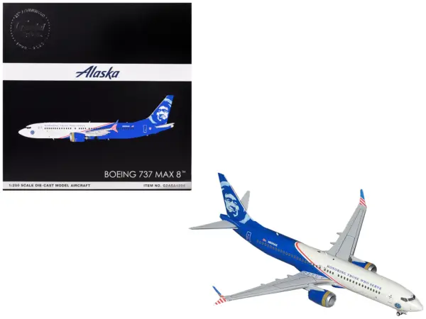 Boeing 737 MAX 8 Commercial Aircraft "Alaska Airlines - Honoring Those Who Serve" (N806AK) White and Blue "Gemini 200" Series 1/200 Diecast Model Airplane by GeminiJets #1