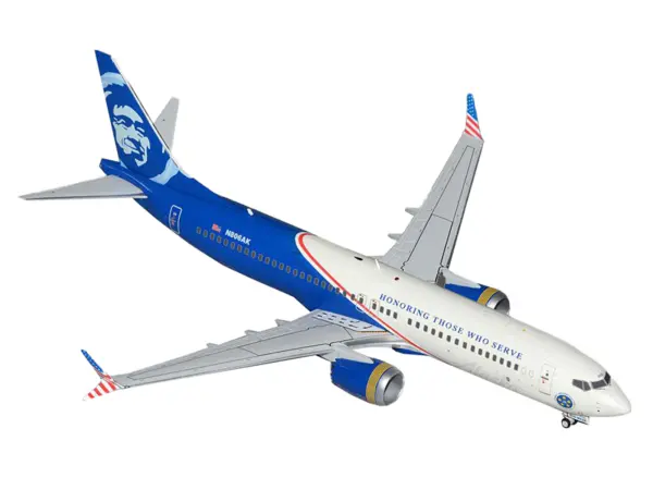 Boeing 737 MAX 8 Commercial Aircraft "Alaska Airlines - Honoring Those Who Serve" (N806AK) White and Blue "Gemini 200" Series 1/200 Diecast Model Airplane by GeminiJets #2