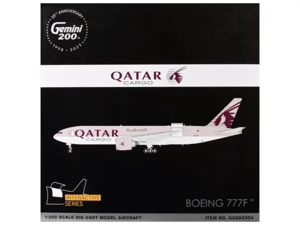 Boeing 777F Commercial Aircraft "Qatar Cargo" (A7-BFT) Gray with Tail Graphics "Gemini 200 - Interactive" Series 1/200 Diecast Model Airplane by GeminiJets #3