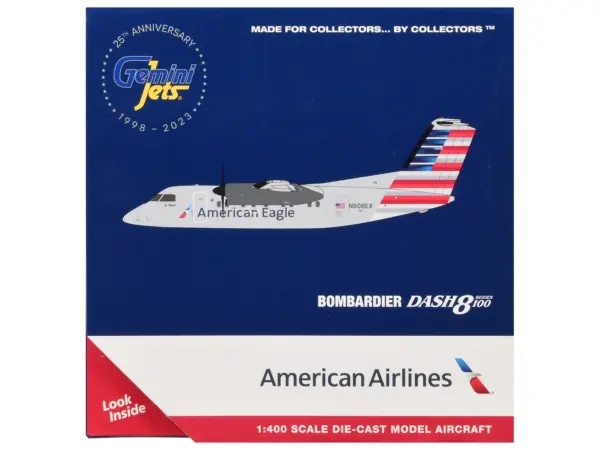 Bombardier Dash 8-100 Commercial Aircraft "American Airlines - American Eagle" (N808EX) Gray with Striped Tail 1/400 Diecast Model Airplane by GeminiJets #3
