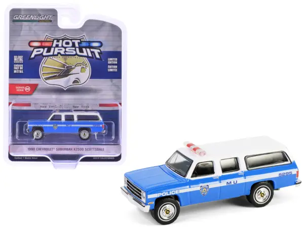1990 Chevrolet Suburban K2500 Scottsdale "NYPD (New York City Police Department)" Blue with White Top "Hot Pursuit" Series 46 1/64 Diecast Model Car by Greenlight #1