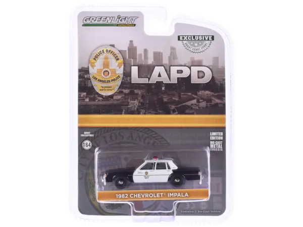 1982 Chevrolet Impala "LAPD (Los Angeles Police Department)" Black and White "Hobby Exclusive" Series 1/64 Diecast Model Car by Greenlight #3