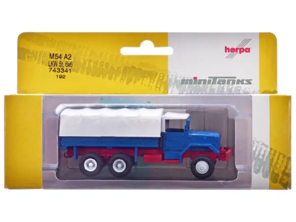 Am General M54 6X6 5/10 Ton Truck Blue with White Top 1/87 (HO) Plastic Model Car by Promotex #1