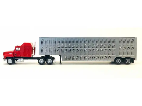 Mack CH 613 with Sleeper Cab Red with Silver Livestock Trailer 1/87 (HO) Plastic Model Car by Promotex #2