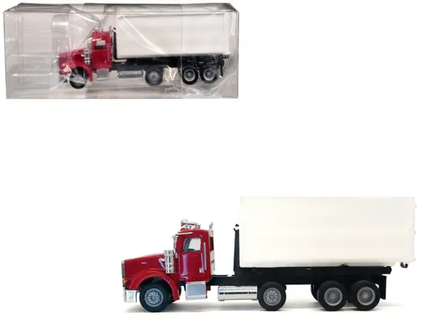 Peterbilt 367 Roll-Off Dump Truck Red with White Box 1/87 (HO) Plastic Model Car by Promotex #1